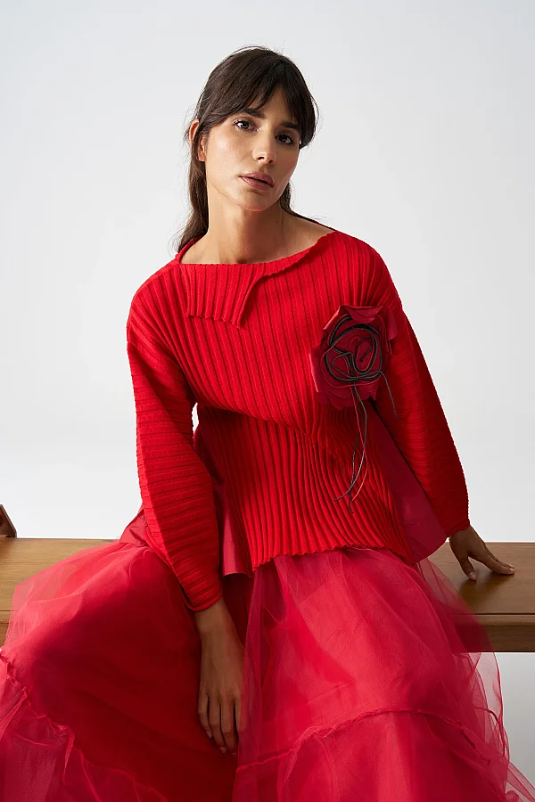 Kırmızı Triko Marina Bluz - 4