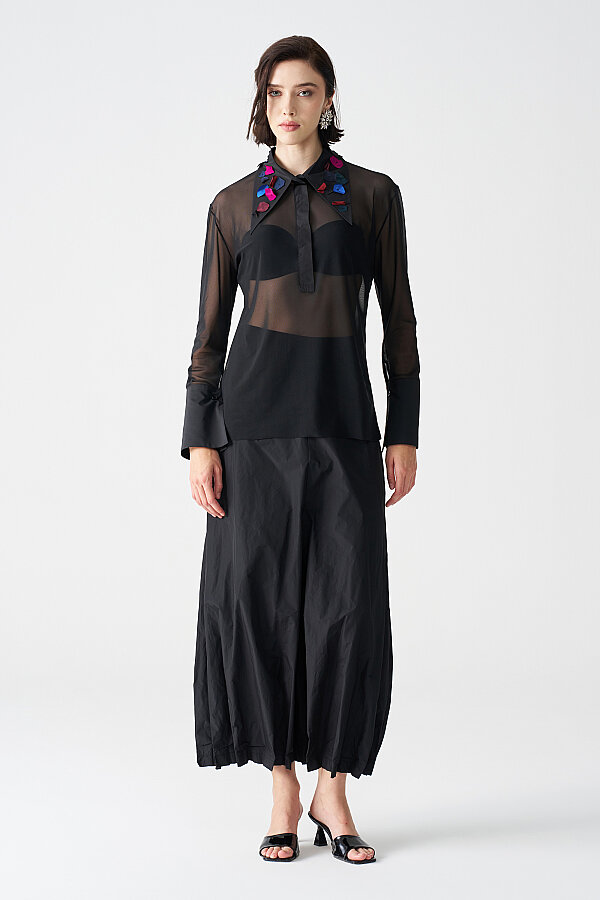 Siyah Tulle Bluz - 2